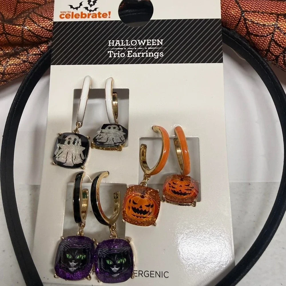 Halloween trio earrings set and large bow headband